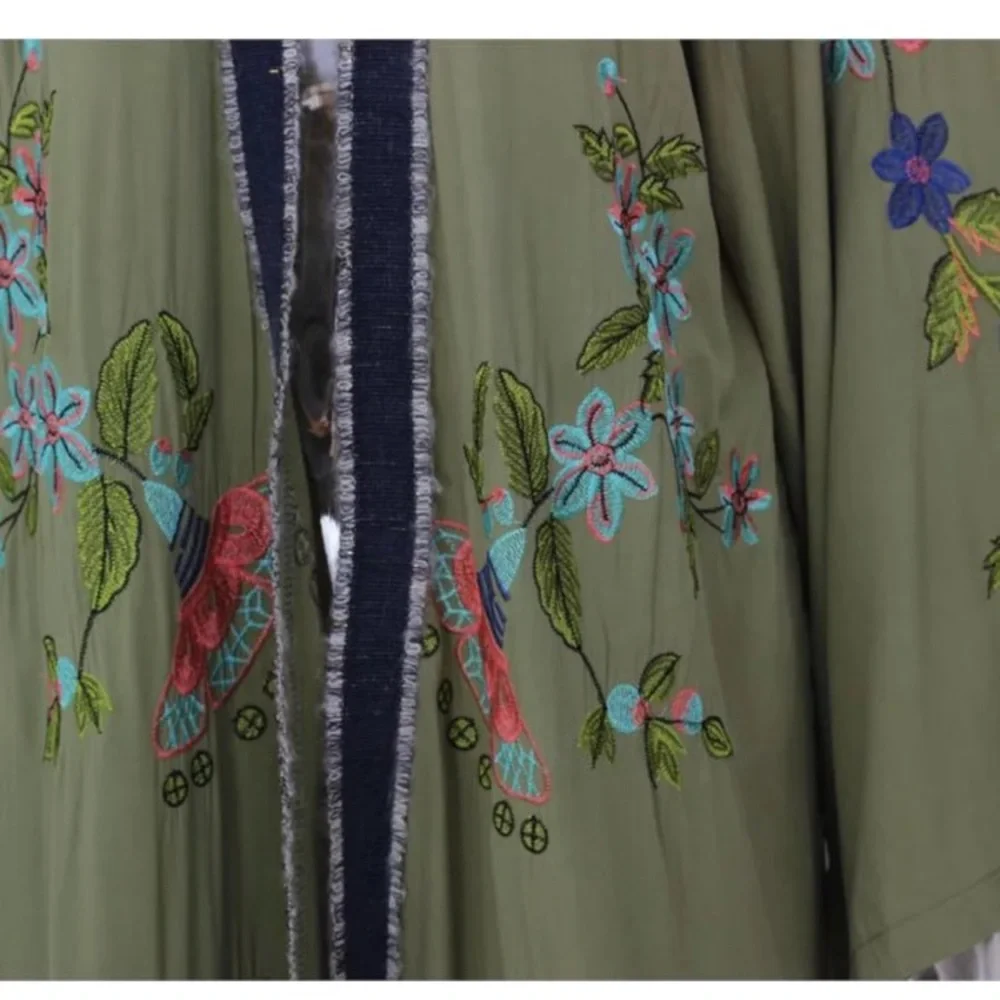 SOLD OUT Olive Floral Embroidered Cover Up Duster Kimono - Picture 6 of 10
